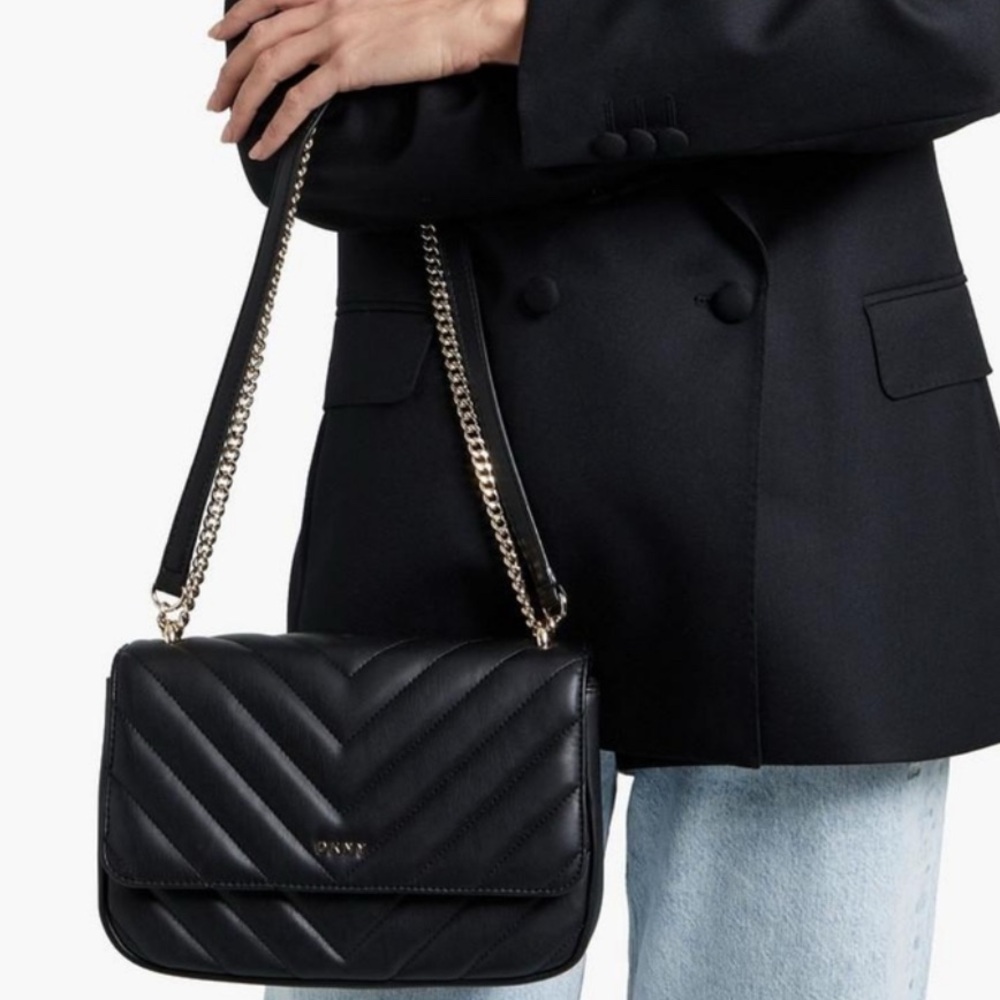 DKNY Veronica Quilted Shoulder Bag silver accents